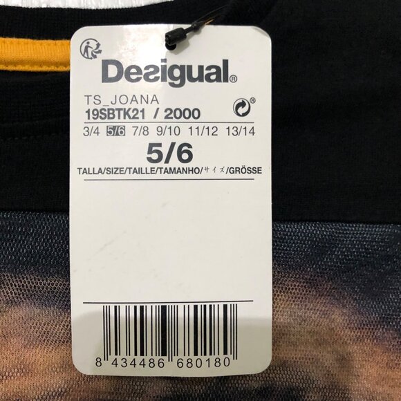 Desigual Kids Black T-Shirt With‎ Lion Print Short Sleeves Size 5/6 NWT - Picture 2 of 7